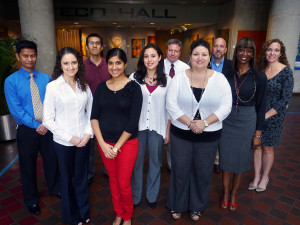 INROADS interns, a few former interns and a couple of their biggest supporters. From left to right, in back, are Jerrick Celzo, Mario Aguirre, Gordon Gillette, Luis de la Torre and Peggy Steele. Front row: Fadwa Hilili, Rakhee Patel, Alejandra Marin, Milca Rodriguez and Willisha Williams.