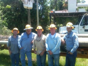 With Dade City Operations, from left to right: Darren Nelson, apprentice lineman; Cameron Hall, lineman; Kelly Young, lineman; Mark Skelton, crew leader; Jarret Samanka, lineman.