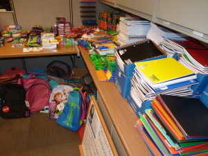 Folders and pencils and binders, oh my! A look at some of the school supplies for the Backpacks of Hope drive that TECO team members donated.