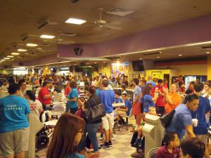 It's a packed house - make that bowling alley - as the athletes and volunteers get set to play.